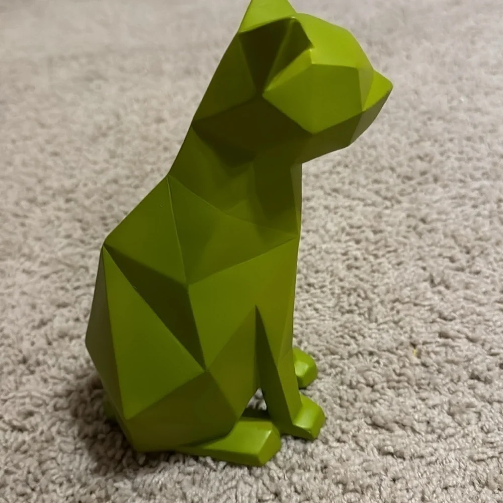 Geometric 3D Green Cat Statue Home Decor Sculpture Animal Figurine